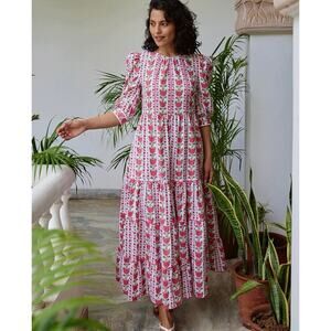 Pink City Prints Etta Scarlet Maxi Dress Floral Size XL